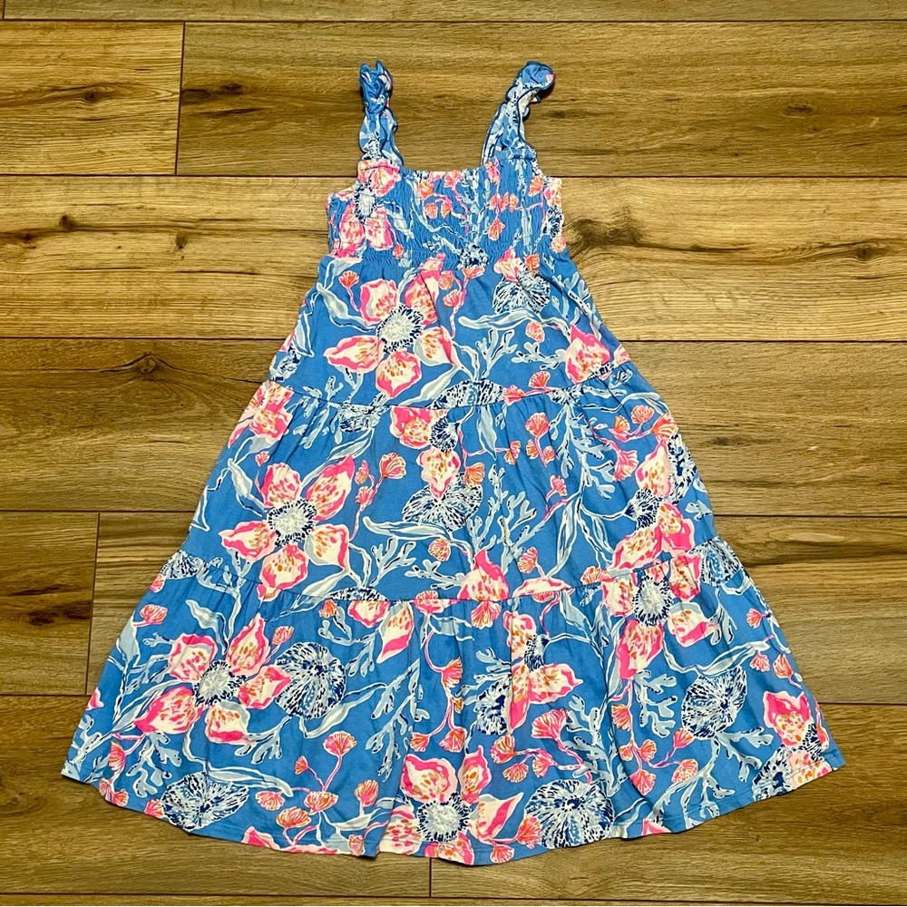 Lilly Pulitzer Mini Hadley Smocked Dress SZ Small 4-5 Bahamian Rhapsody Blue